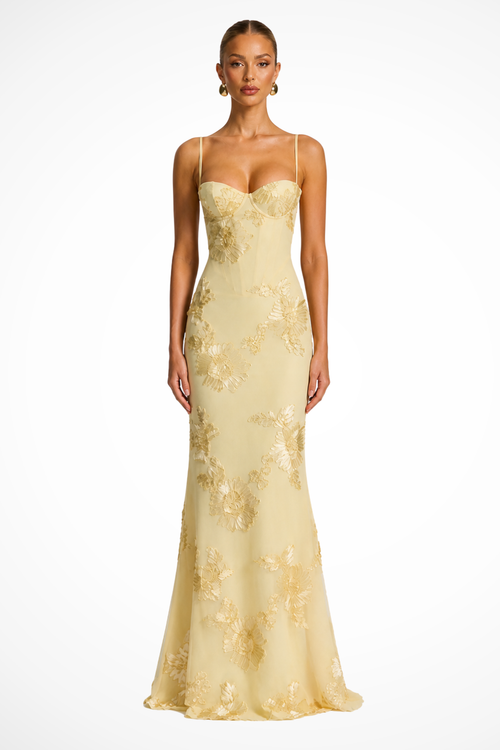 Women's Floral Embroidered Strapless Corset Maxi Dress