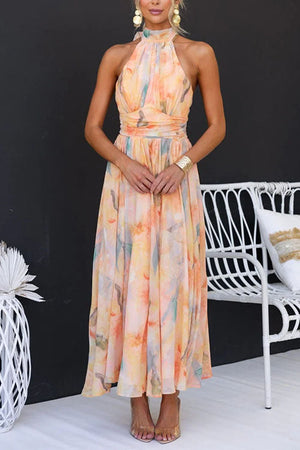 Chic Summer Maxi Dress in Watercolor Design