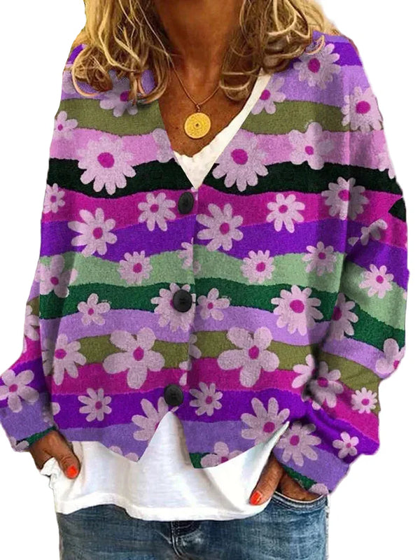 Women's Floral Print Button-Front Cardigan
