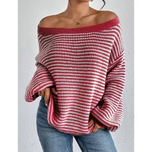 Women's Striped Off-Shoulder Knit Sweater