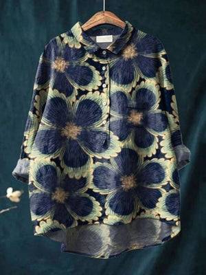 Women's Watercolor Bloom Button-Up Blouse
