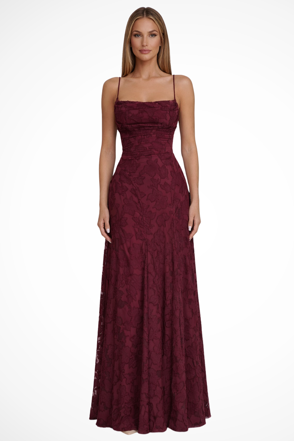 Women's Floral Jacquard Maxi Dress Lace-Up Back