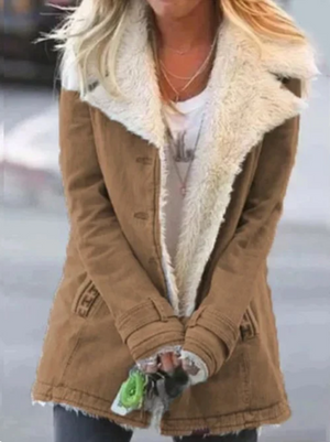 Chaqueta de invierno para mujer con capucha y forro de sherpa
