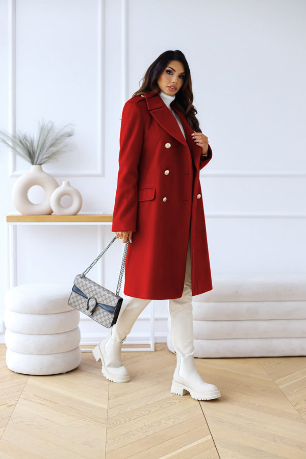 Women's Double-Breasted Long Overcoat with Lapel Collar