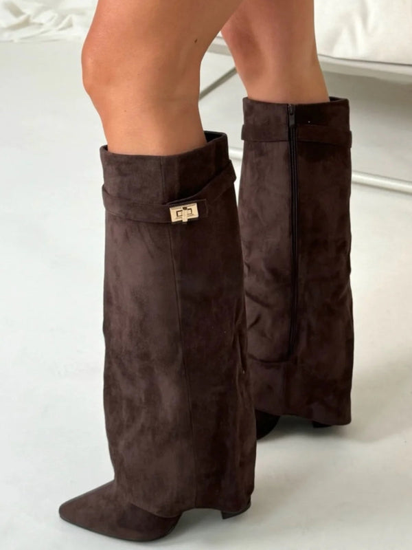 Stylish Women's Knee High Boots with Comfortable Wide Flare Top and Sturdy Block Heel