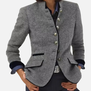Elegant Button-Up Tailored Stand Collar Blazer