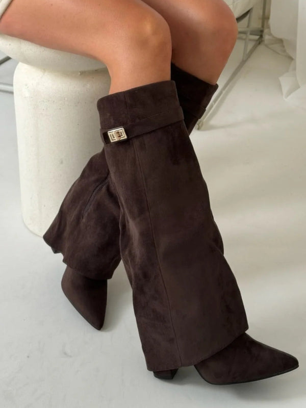 Stylish Women's Knee High Boots with Comfortable Wide Flare Top and Sturdy Block Heel