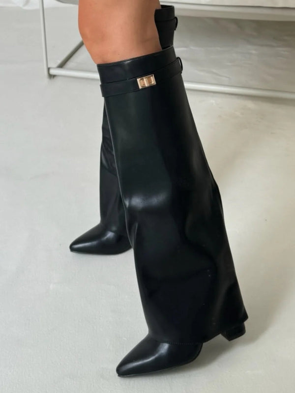 Stylish Women's Knee High Boots with Comfortable Wide Flare Top and Sturdy Block Heel