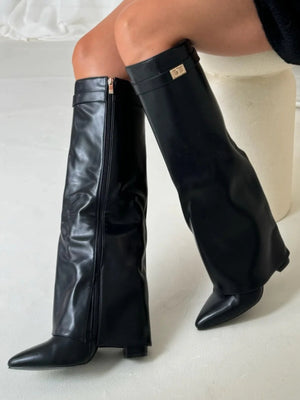 Stylish Women's Knee High Boots with Comfortable Wide Flare Top and Sturdy Block Heel