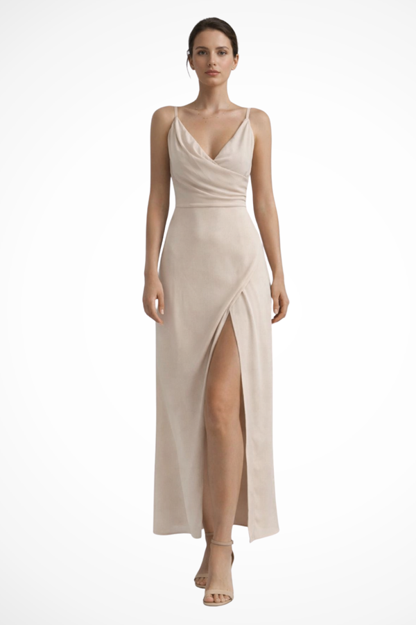 Women’s Elegant Sleeveless Wrap Front Maxi Dress with Side Slit