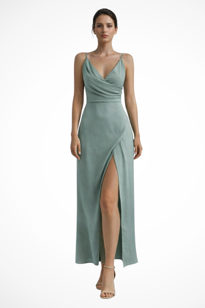 Women’s Elegant Sleeveless Wrap Front Maxi Dress with Side Slit