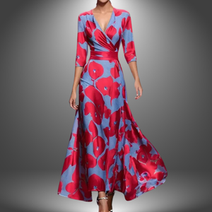 Women's Floral Wrap Maxi Dress with Flattering V-Neckline