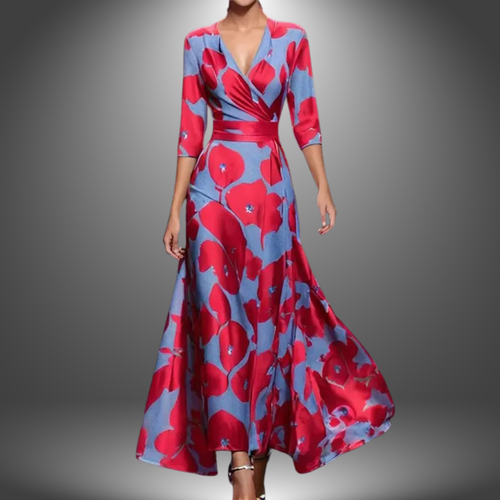 Women's Floral Wrap Maxi Dress with Flattering V-Neckline