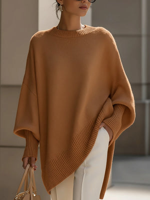 Women's Oversized Poncho Asymmetrical Knit Tunic Sweater