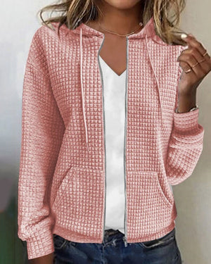 Women's Relaxed Fit Textured Zip-Up Jacket Hoodie