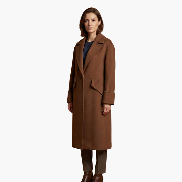 Elegant Long Coat With Notch Lapel And Button Closure