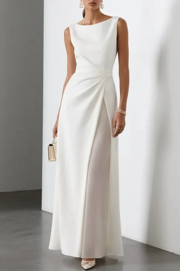 Women's Sleeveless Ruched Side Twist High Slit Maxi Dress