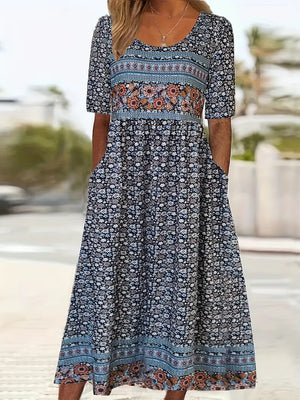 Women's Bohemian Mosaic Midi Dress