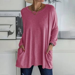Túnica de manga larga para mujer con bolsillos y corte oversize