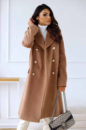 Women's Double-Breasted Long Overcoat with Lapel Collar