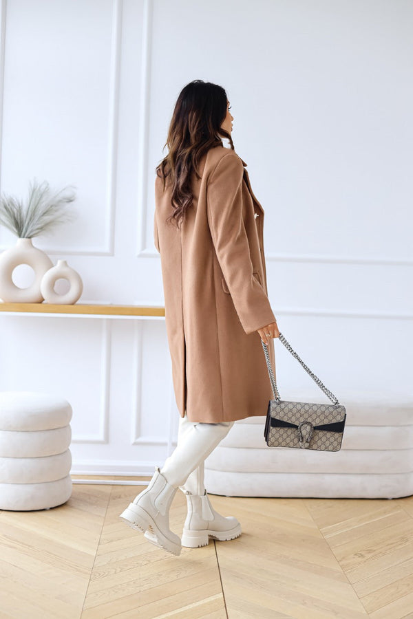 Women's Double-Breasted Long Overcoat with Lapel Collar