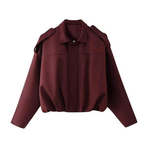 Women's Cropped Suede-Style Bomber Jacket