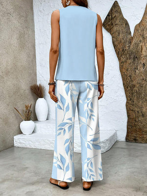 Women’s Sleeveless Top Wide Leg Pants Outfit Set