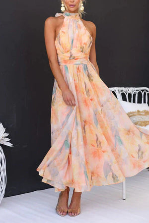 Chic Summer Maxi Dress in Watercolor Design
