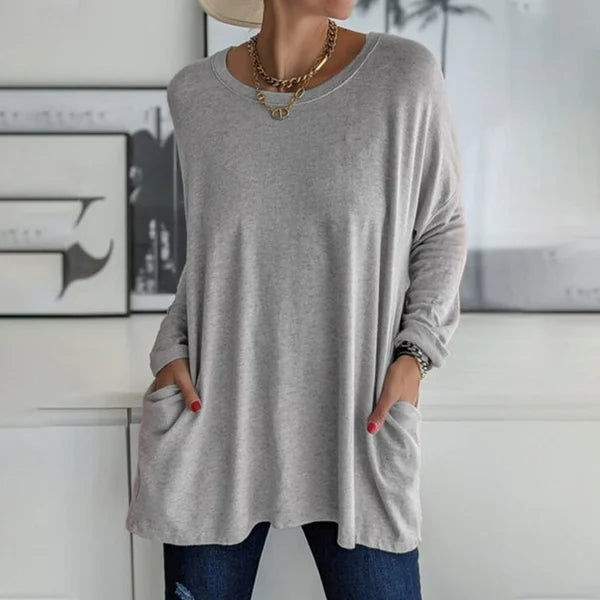 Túnica de manga larga para mujer con bolsillos y corte oversize
