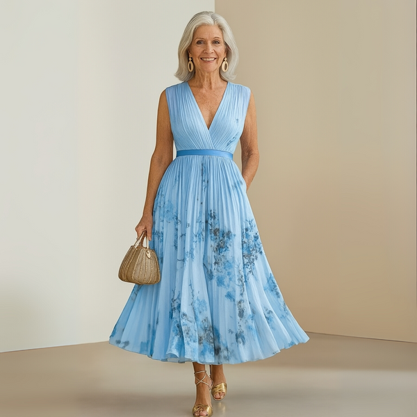 Women’s Sleeveless V Neck Floral Midi Dress