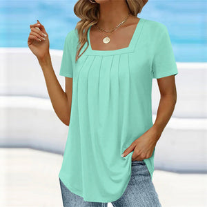 Elegant Summer Blouse for Women with Square Neck and Pleat Design