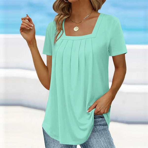 Elegant Summer Blouse for Women with Square Neck and Pleat Design