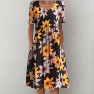 Women’s Floral Short Sleeve Printed Midi Dress
