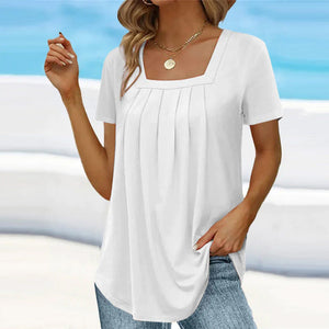 Elegant Summer Blouse for Women with Square Neck and Pleat Design