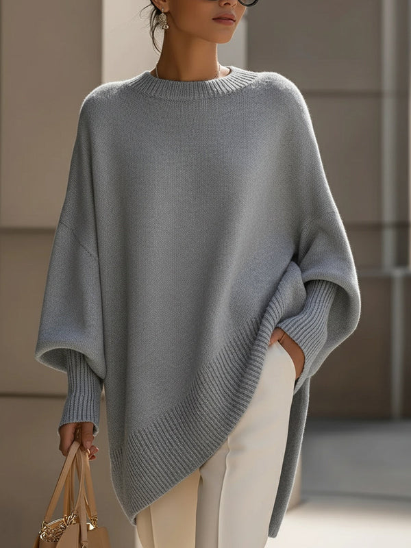 Women's Oversized Poncho Asymmetrical Knit Tunic Sweater