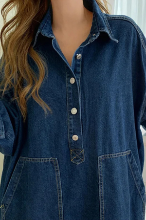 Women’s Oversized Denim Maxi Shirt Dress with Button Front