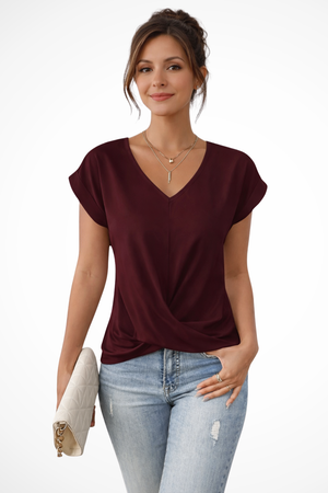 Women’s V-Neck Blouse with Short Sleeves and Relaxed Fit