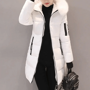Women's Quilted Puffer Jacket with Faux Fur Hood