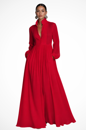 Women's Long Sleeve Button Front Maxi Dress with Pockets