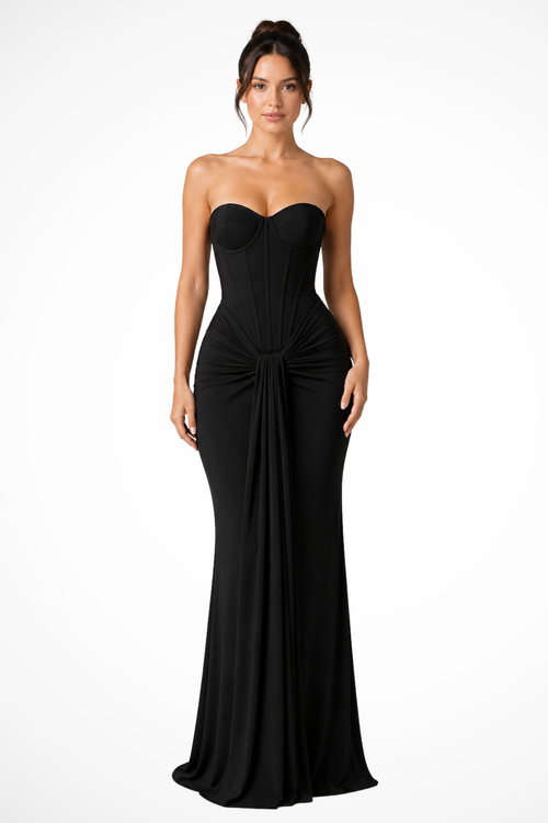 Women's Strapless Sweetheart Neck Ruched Maxi Dress