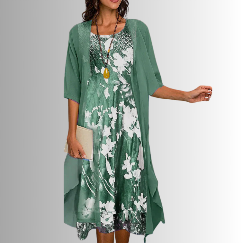 Vestido midi de gasa floral en capas para mujer