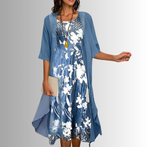 Women's Layered Floral Chiffon Midi Dress