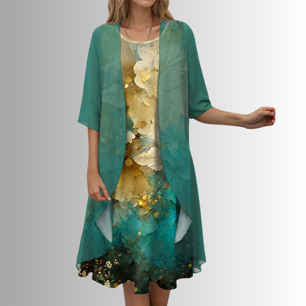 Women’s Cardigan Floral Midi Dress Outfit Set