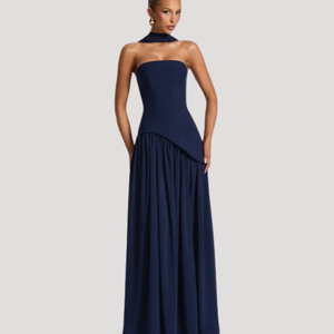 Women's Strapless Pleated Maxi Dress