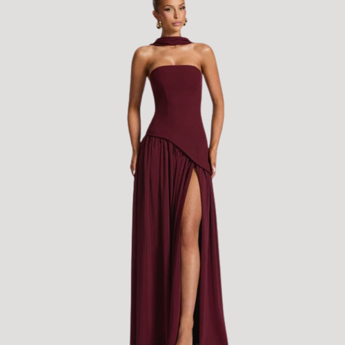 Women's Strapless Pleated Maxi Dress