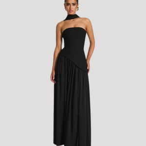 Women's Strapless Pleated Maxi Dress