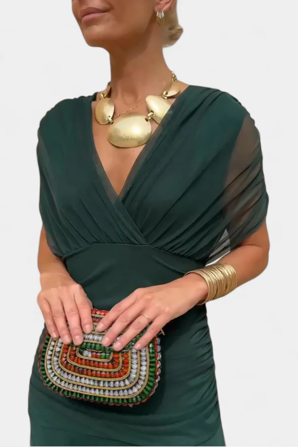 Women Pleated Off-Shoulder Draped Maxi Evening Dress