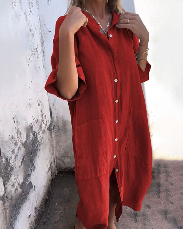Women’s Relaxed Button Front Oversized Shirt Dress