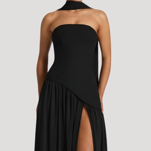Women's Strapless Pleated Maxi Dress