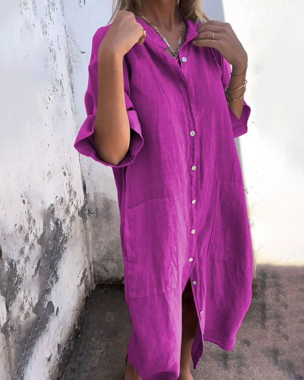 Women’s Relaxed Button Front Oversized Shirt Dress